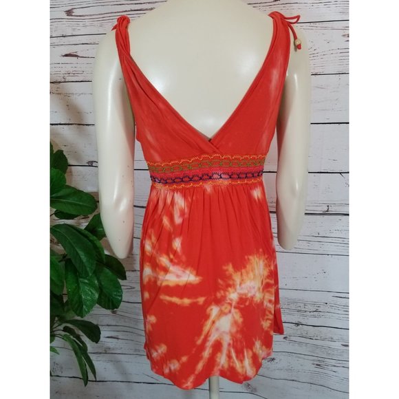 Victoria's Secret PINK Top Tunic Orange Tie-Dye haltar v-neck Sz Large - Picture 5 of 8